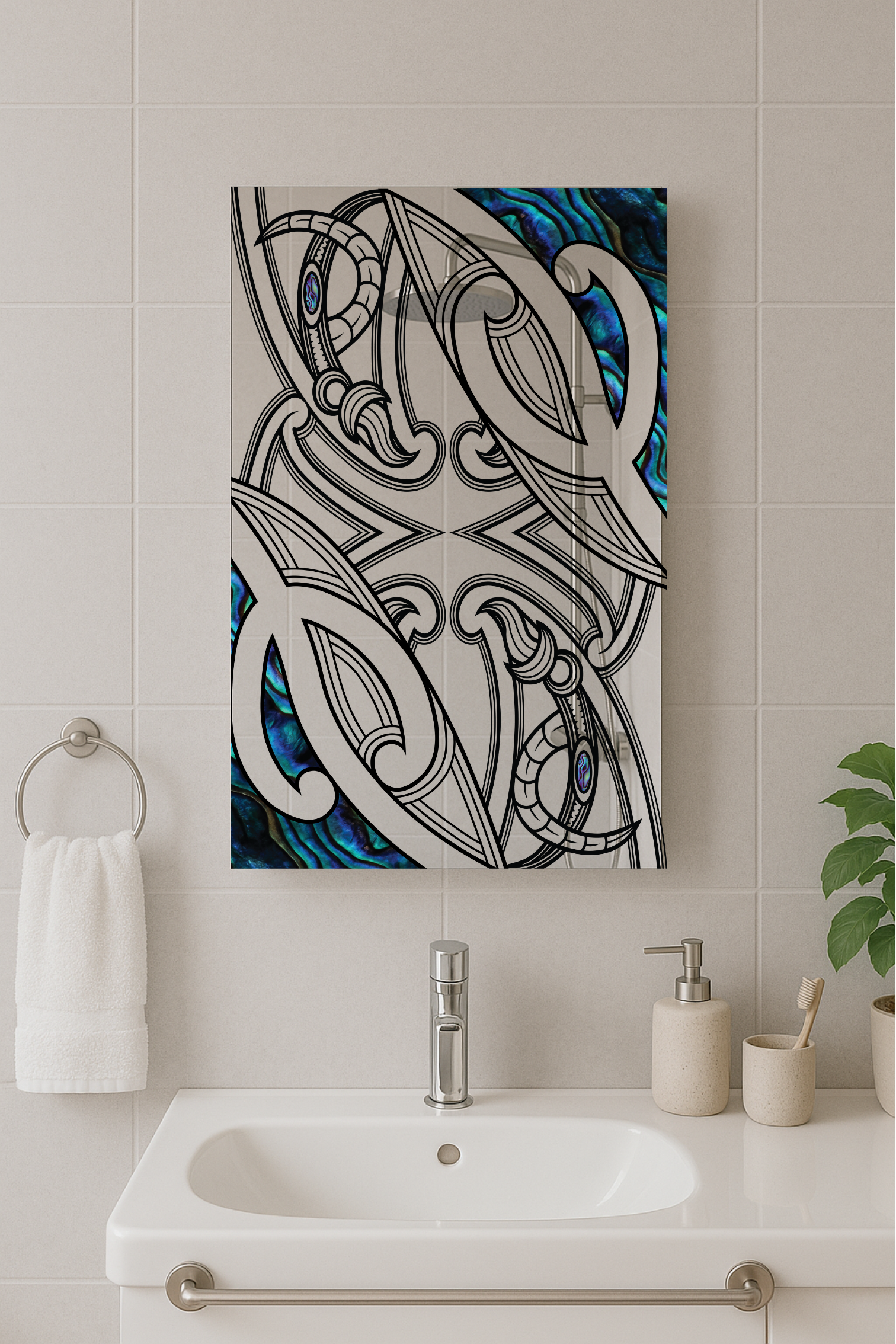 "Te Whakaruruhau Mirror – Māori-Inspired Design with LED Backlight Option"(MADE TO ORDER)