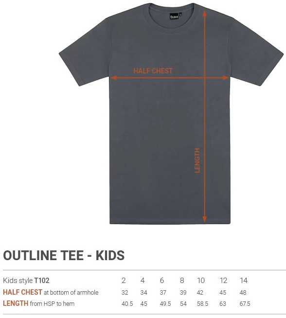Kids T-shirt size guide