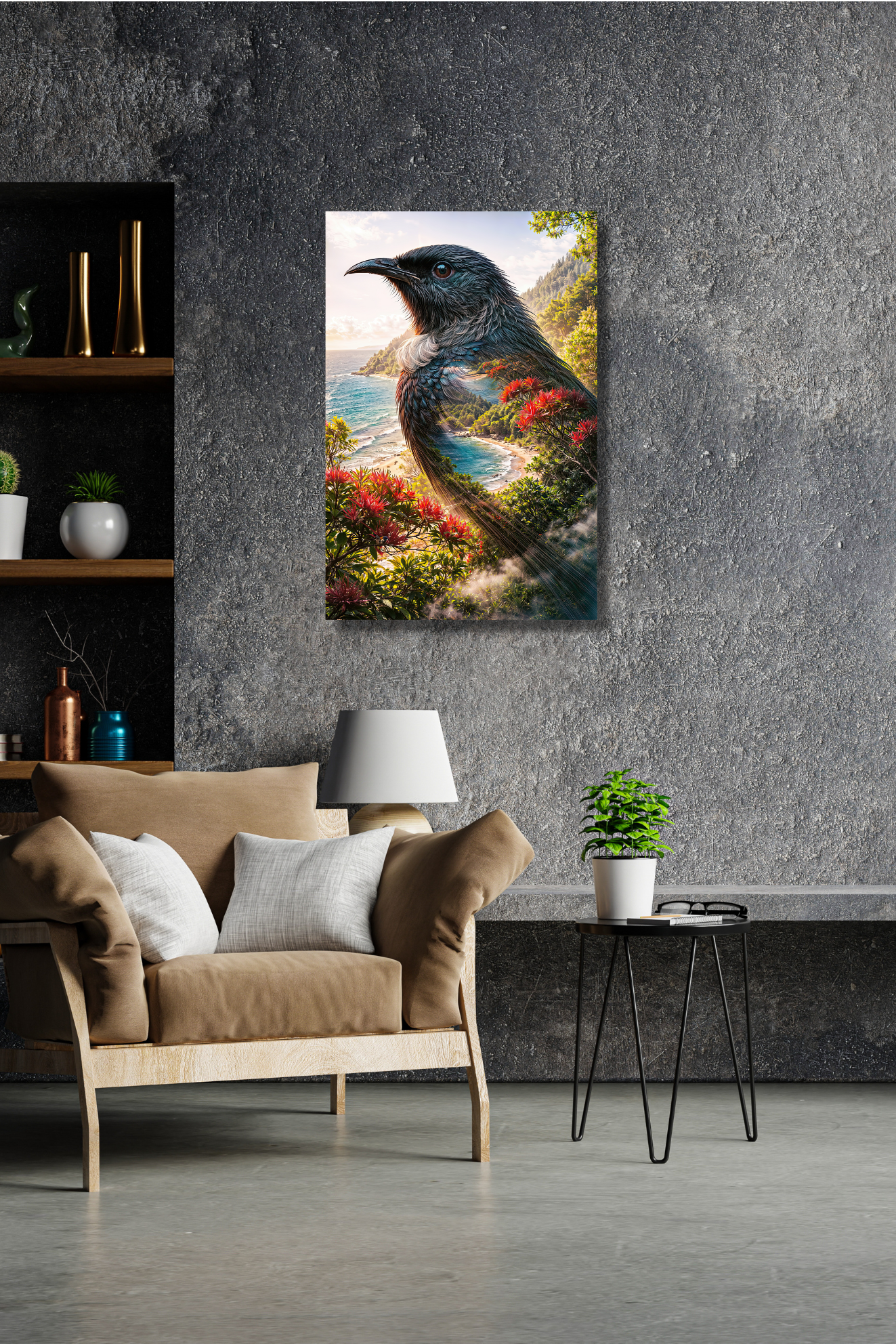 Summertime Tūī – Pohutukawa & Coastal Nature CANVAS Print | Callum x CRE-eight