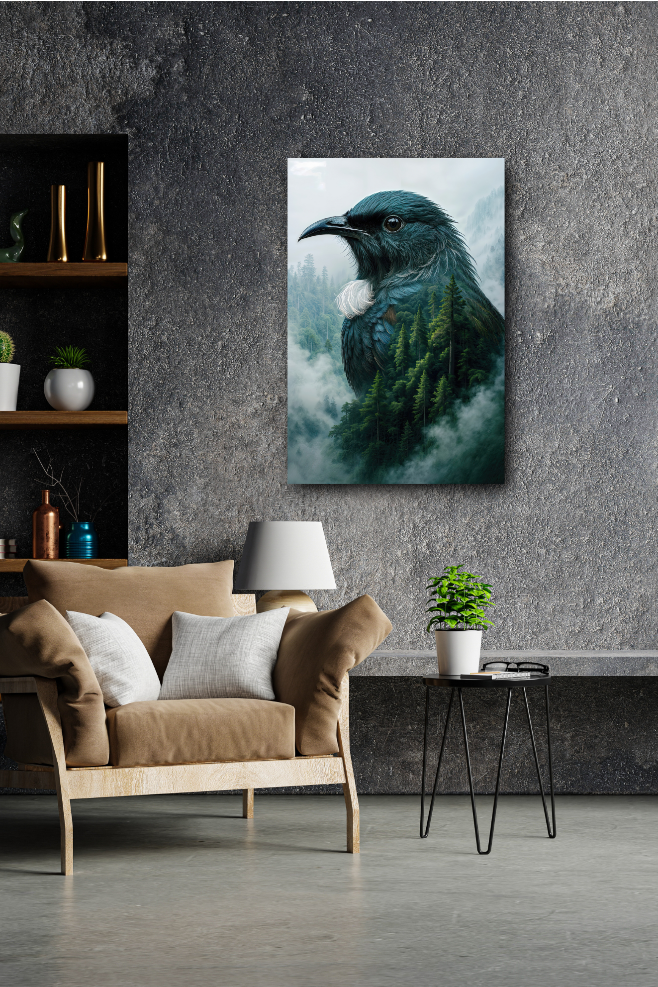 Double Exposure Misty Forest Tūī – New Zealand Nature CANVAS Print | CRE-eight