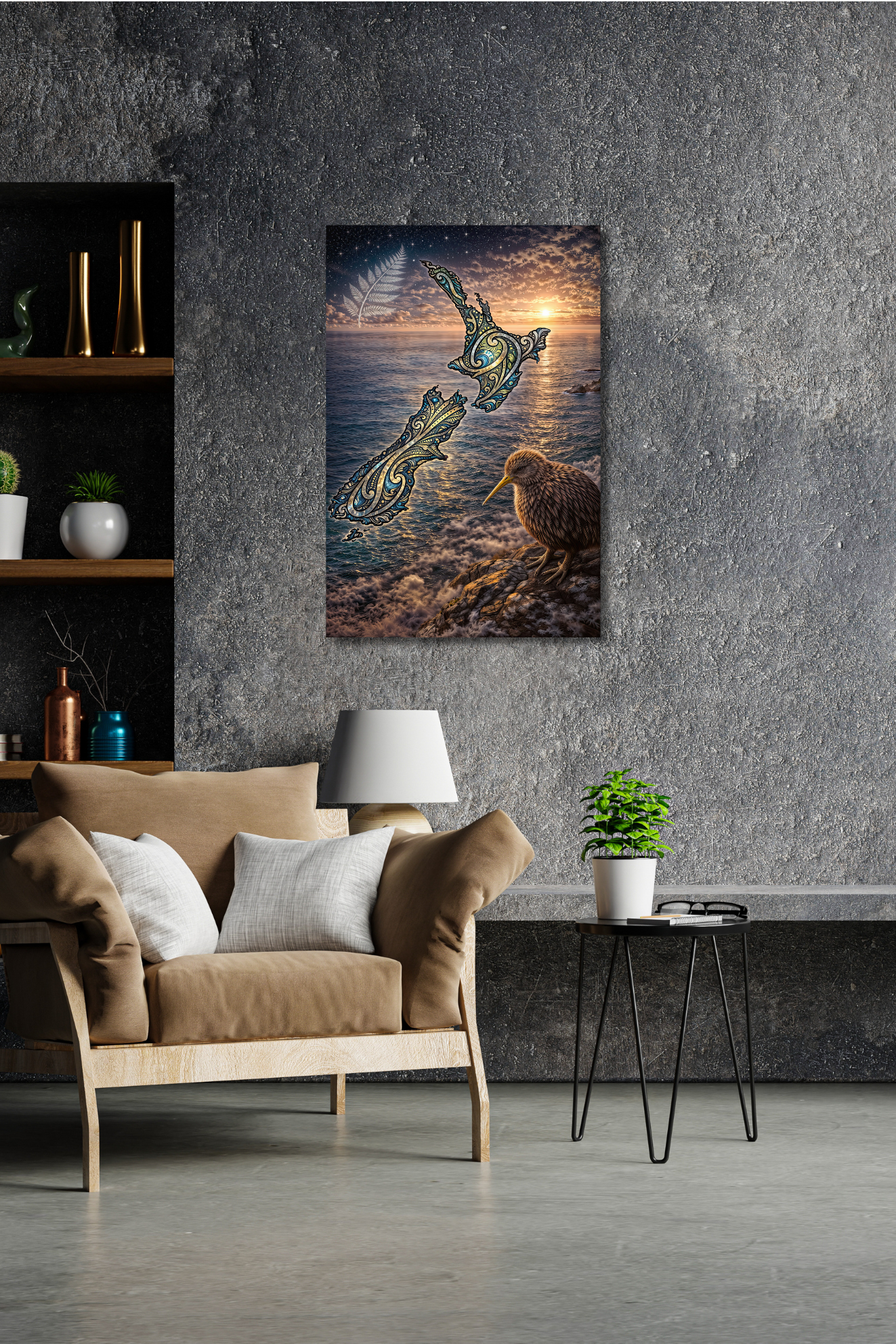 Kiwi of Aotearoa – Silver Fern & Landform Nature CANVAS Print | Callum x CRE-eight