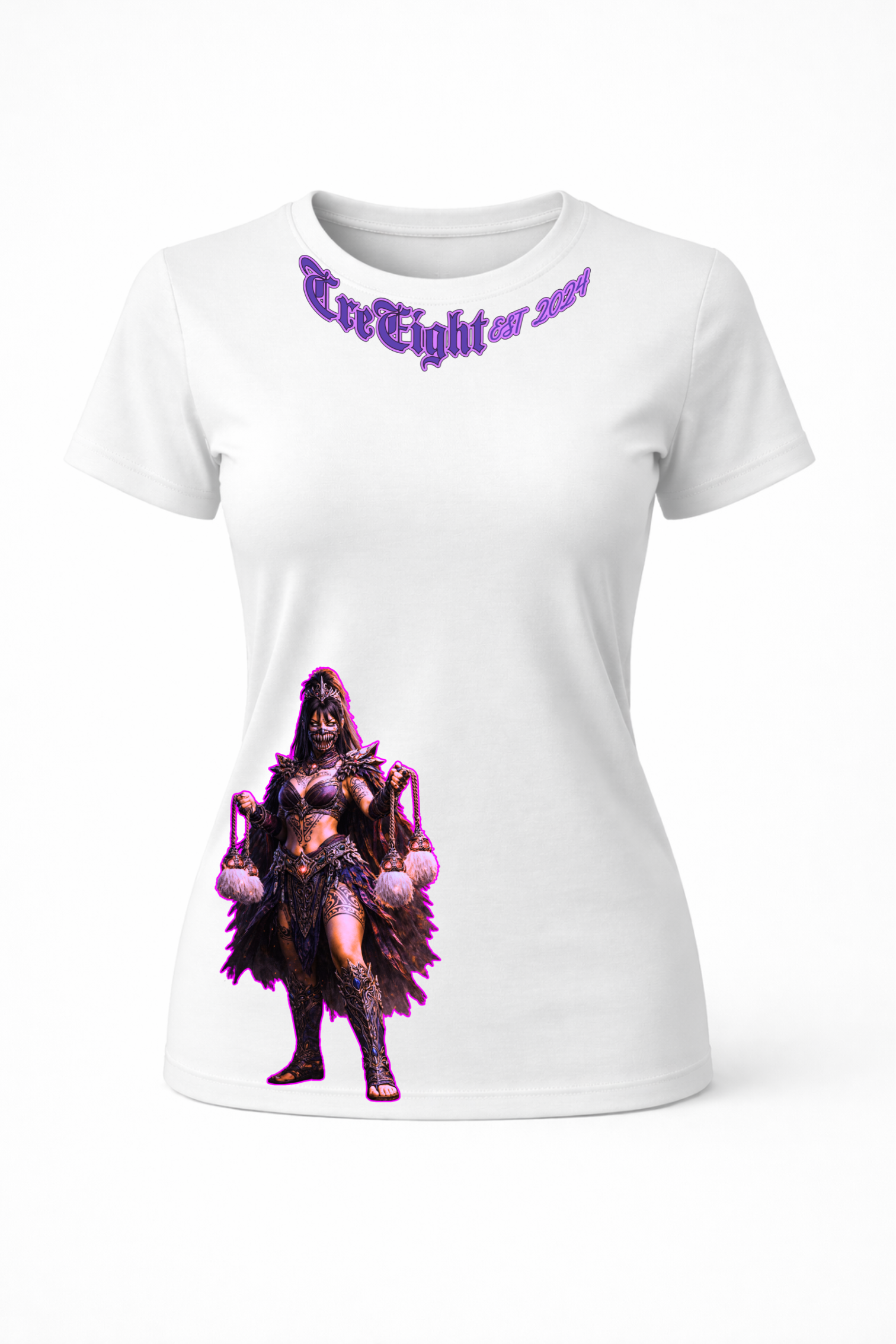Māori Kombat Fantasy Warrior White T-Shirt – Limited Edition Streetwear | CRE-eight(MADE TO ORDER)