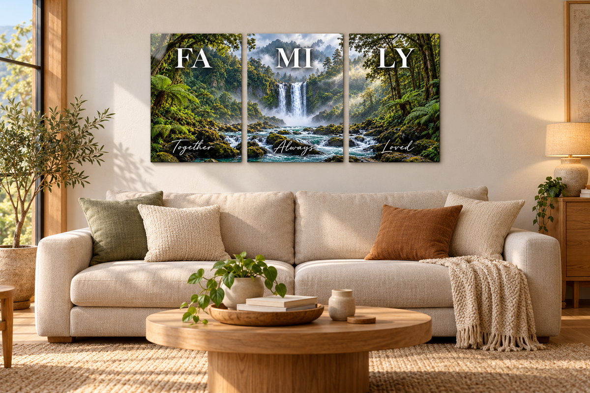 Family forest — three-panel room mockup