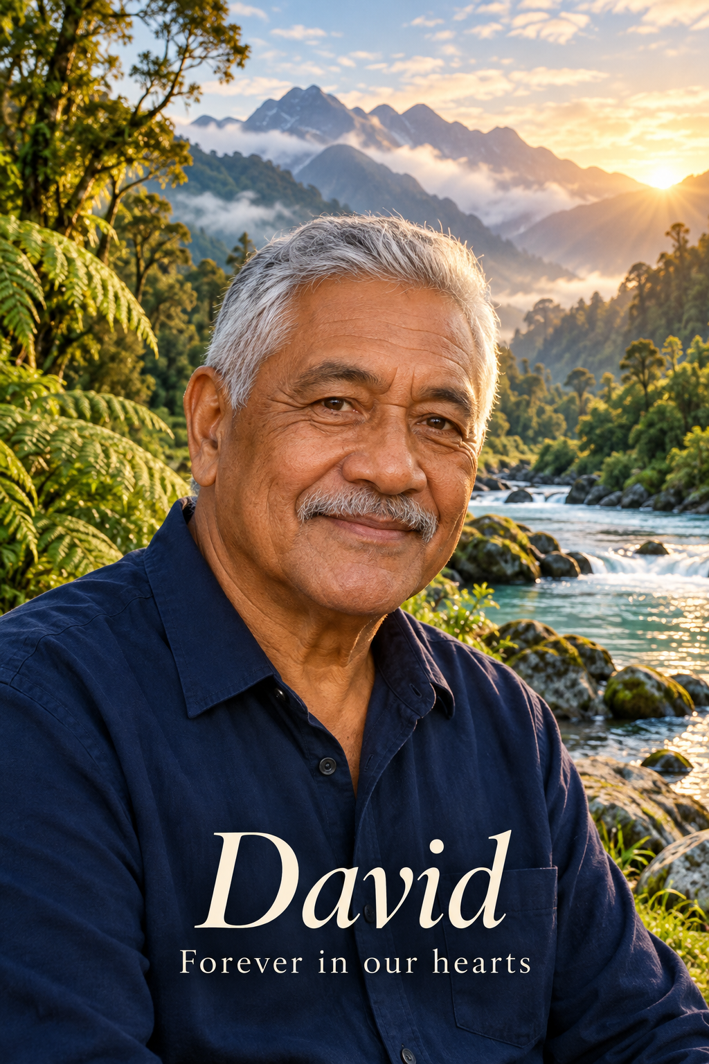 Standard memorial metal print sample artwork – fictional sample design by Mahi Wairua