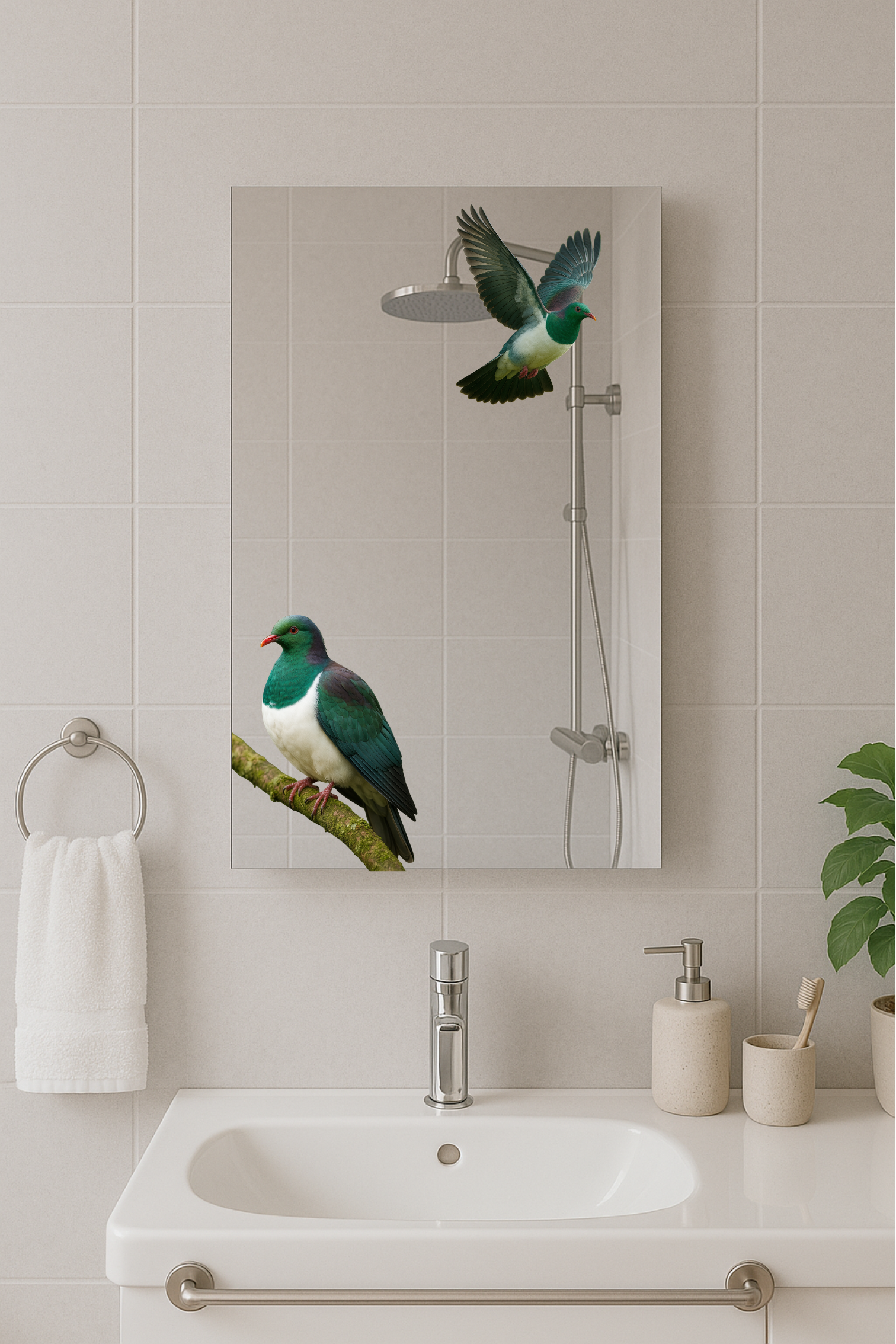 Kererū Mirror – Native NZ Bird Art with Optional LED Backlight(MADE TO ORDER)