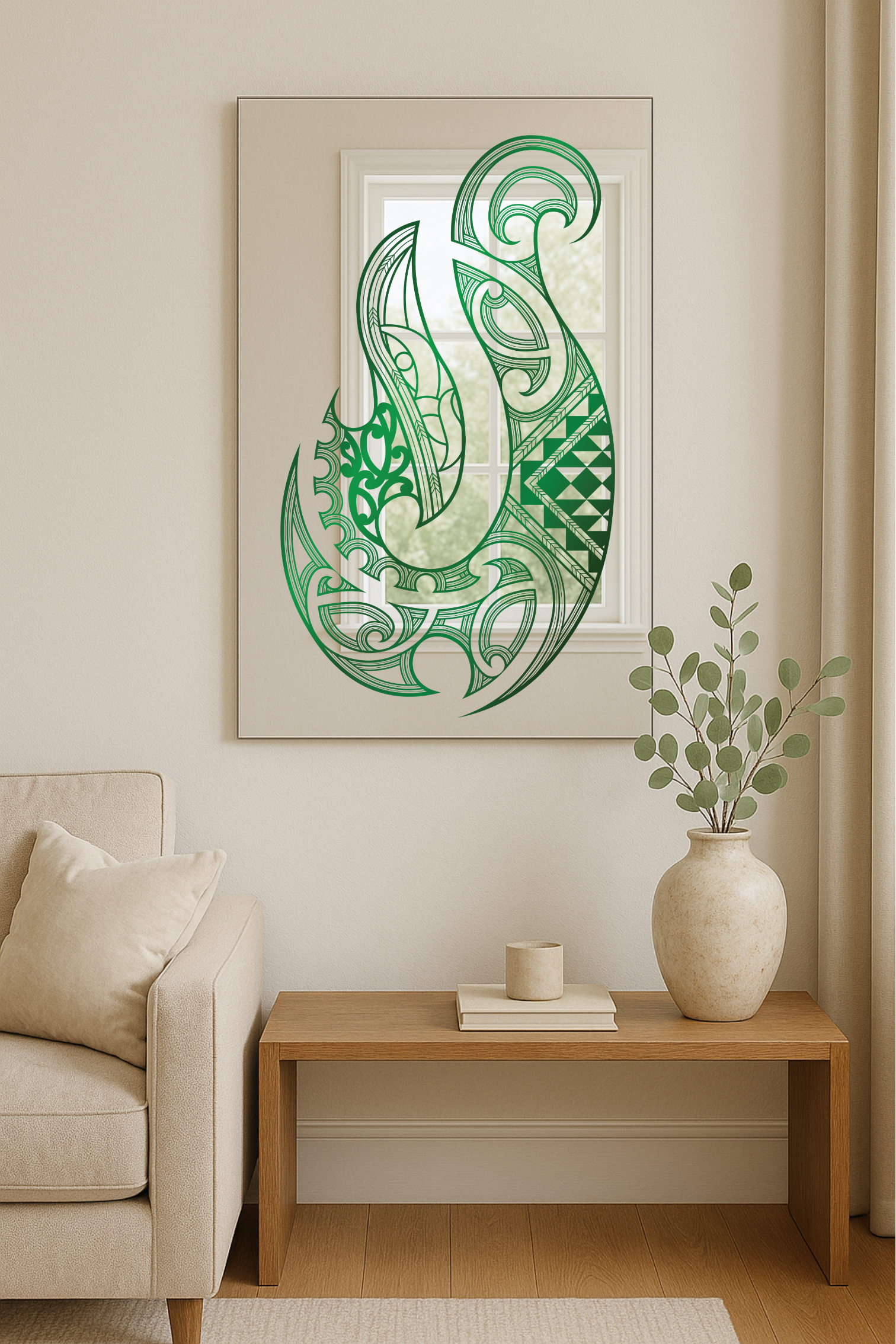 Hei Matau Mirror – Māori Hook Design with Optional LED Backlight(MADE TO ORDER)