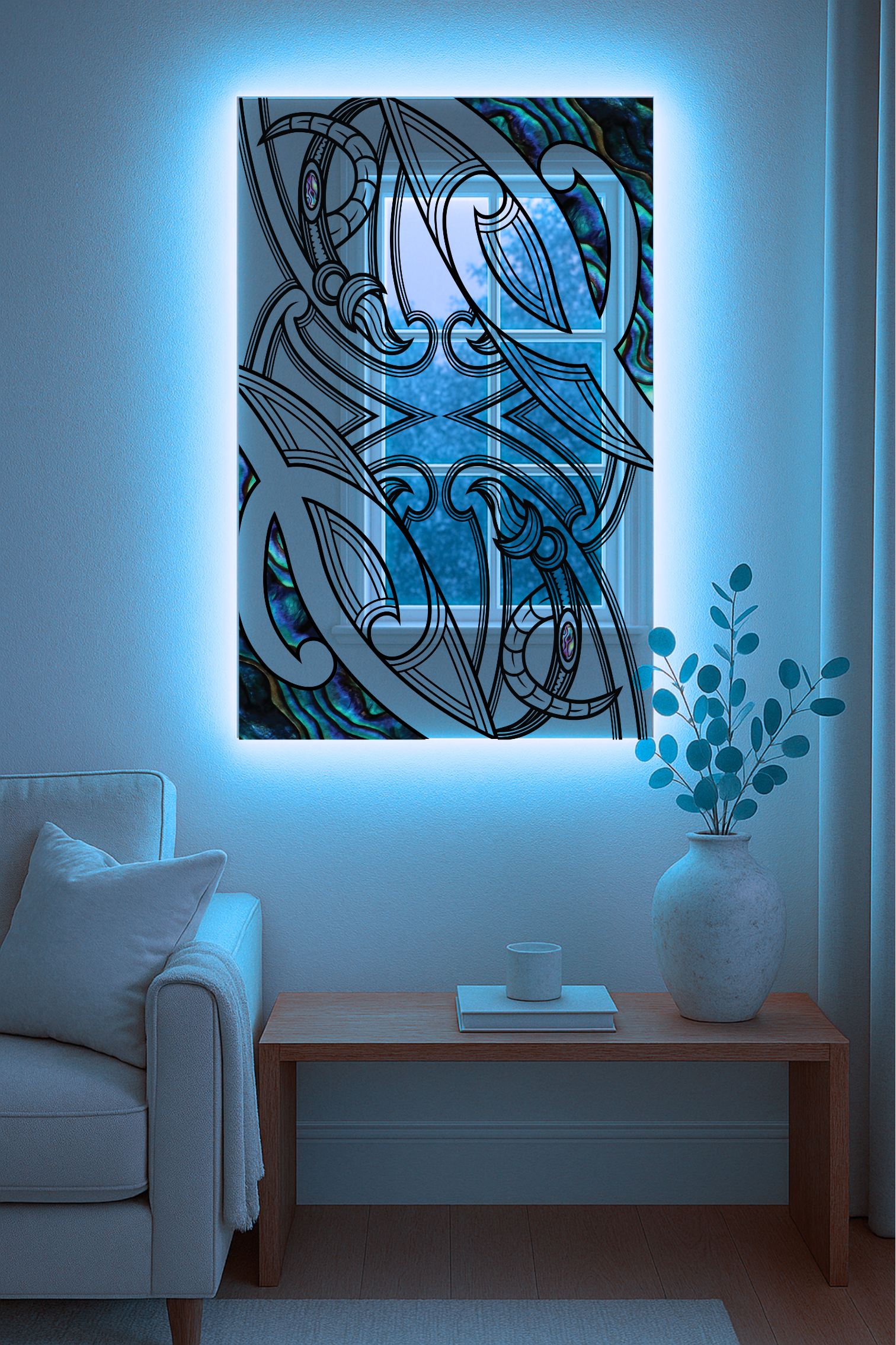 "Te Whakaruruhau Mirror – Māori-Inspired Design with LED Backlight Option"(MADE TO ORDER)