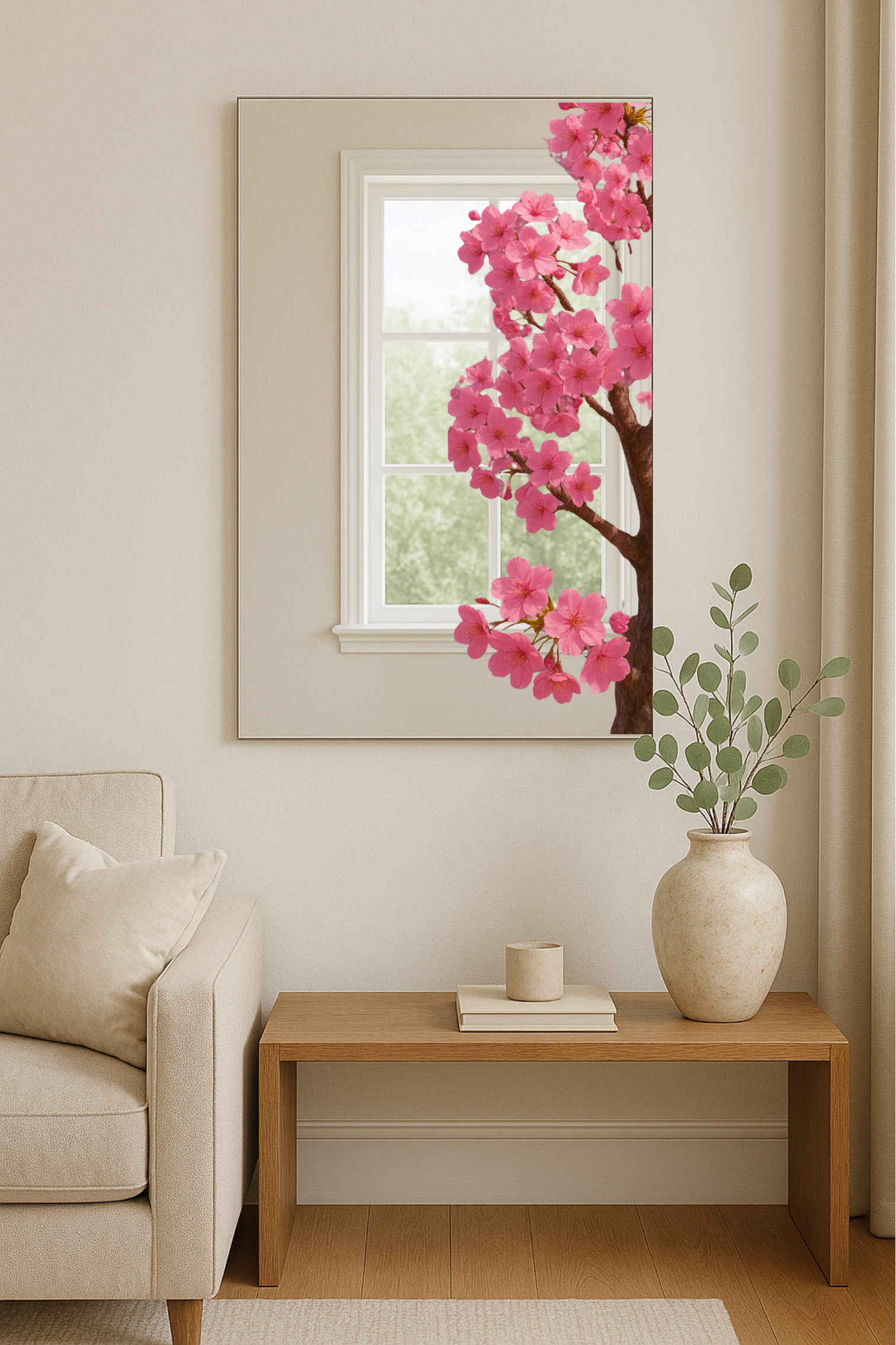 Cherry Blossom Mirror – Elegant Floral Art with Optional Pink LED Backlight(MADE TO ORDER)