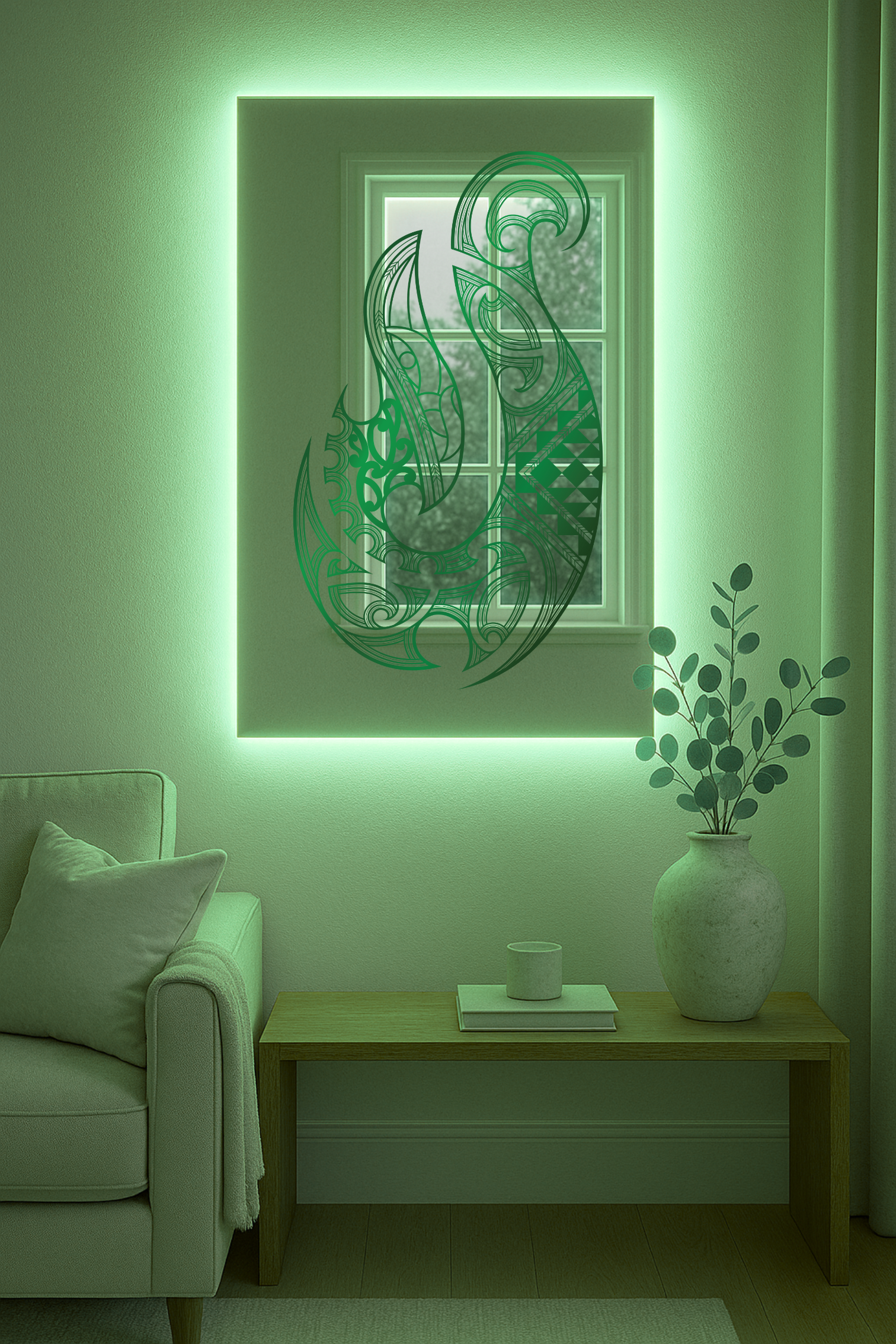 Hei Matau Mirror – Māori Hook Design with Optional LED Backlight(MADE TO ORDER)