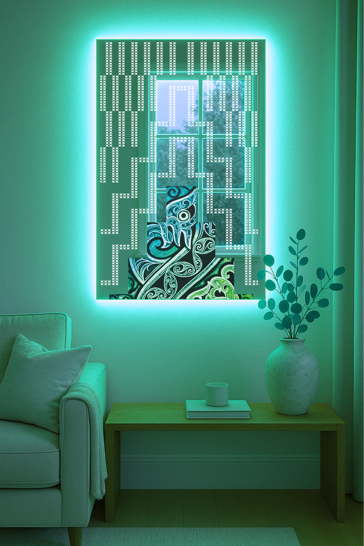 Poutama x Manaia Mirror – Modern Māori Wall Art | UV Printed Reflective Design by Mahi Wairua (MADE TO ORDER)