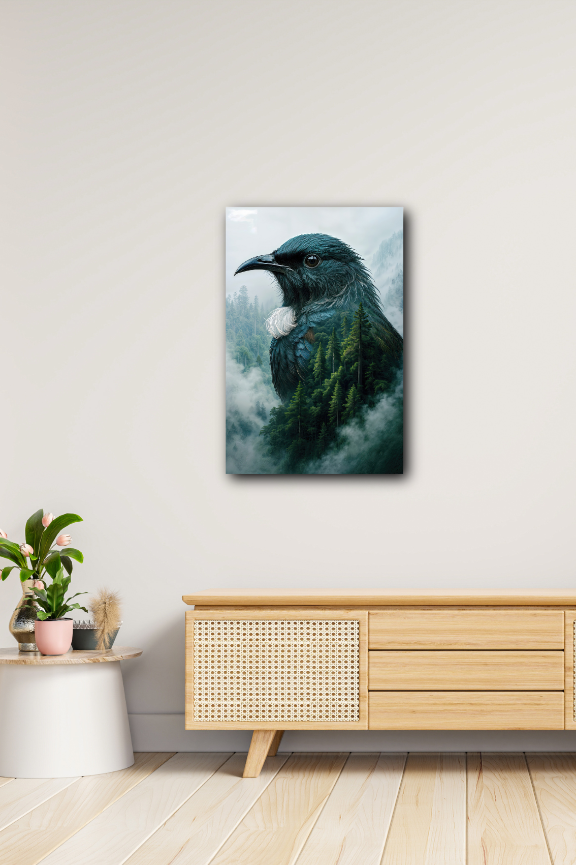 Double Exposure Misty Forest Tūī – New Zealand Nature CANVAS Print | CRE-eight