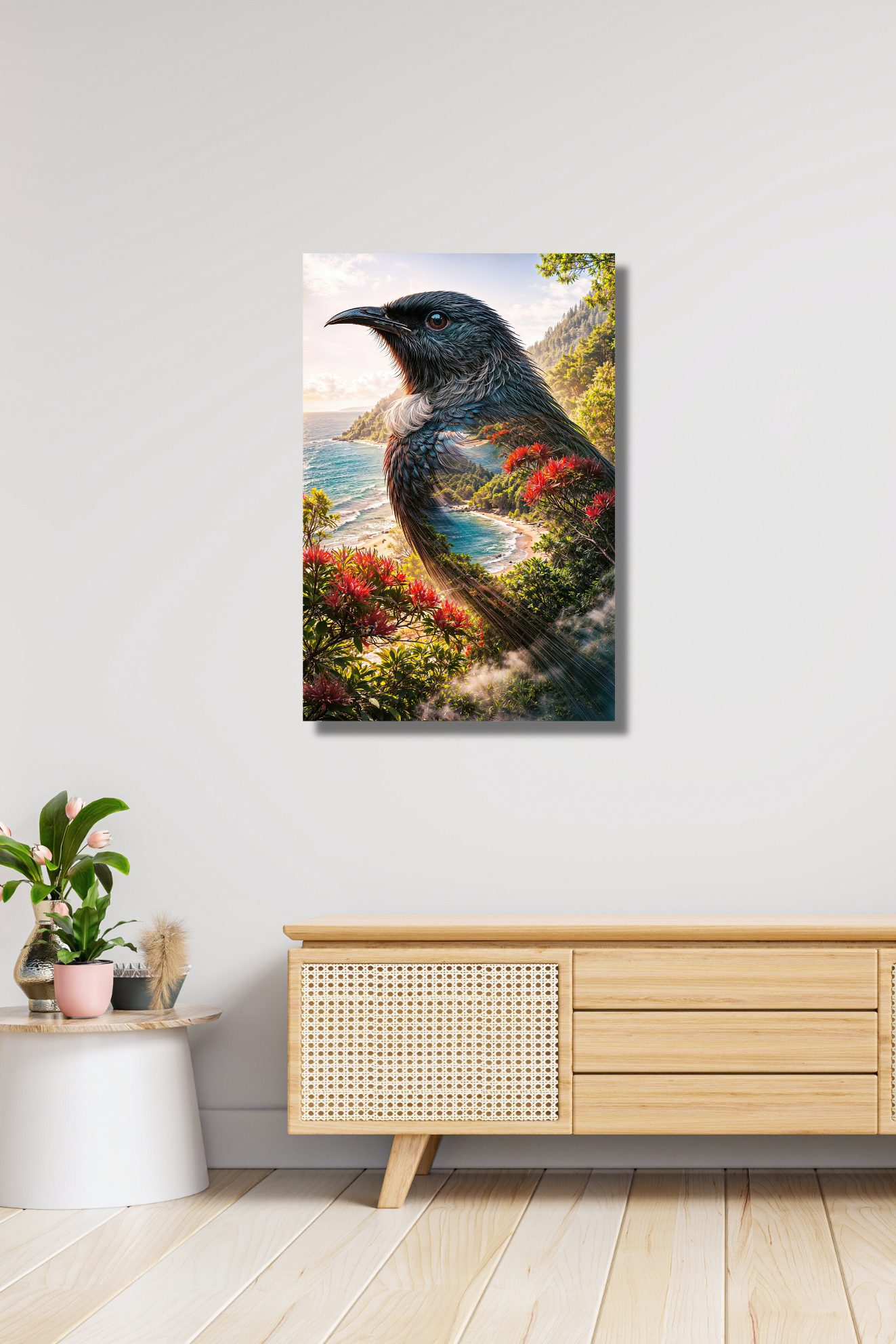 Summertime Tūī – Pohutukawa & Coastal Nature CANVAS Print | Callum x CRE-eight