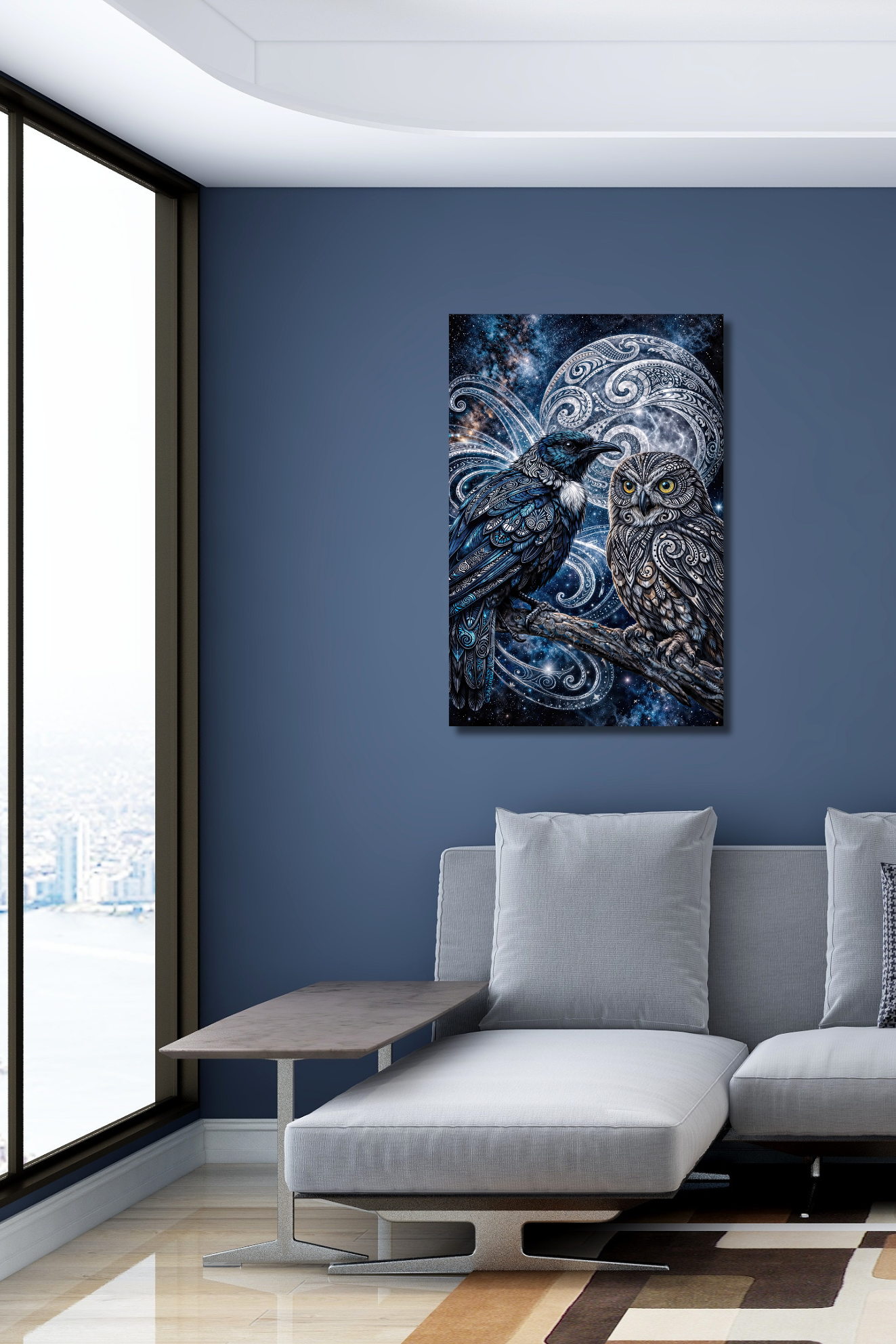 Tūī and Owl Celestial Guardians – Double Exposure Nature CANVAS Print | Callum x CRE-eight