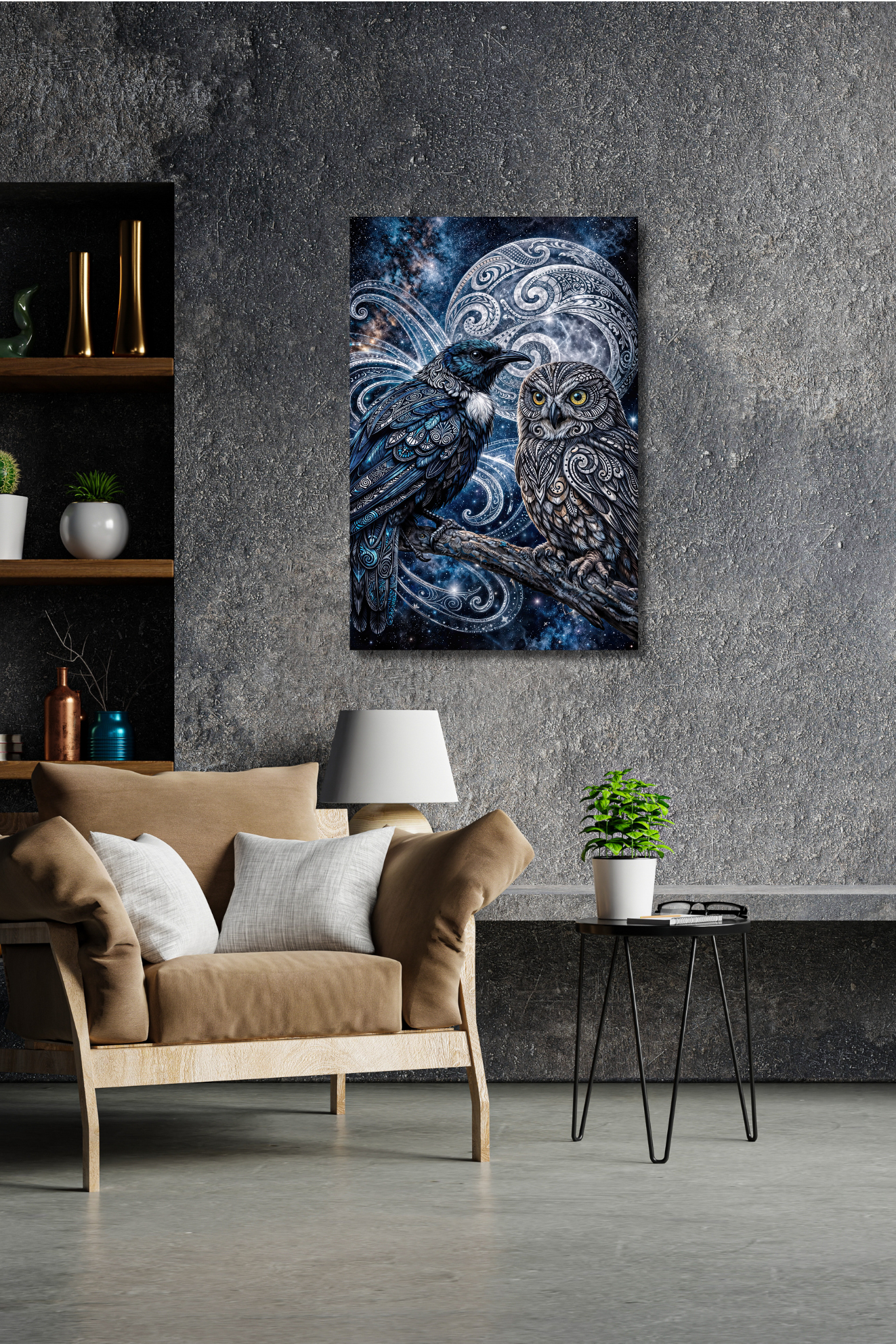 Tūī and Owl Celestial Guardians – Double Exposure Nature CANVAS Print | Callum x CRE-eight