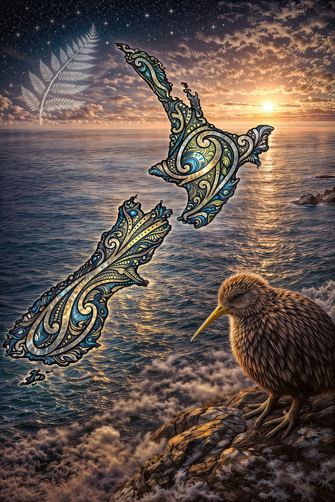 Kiwi of Aotearoa – Silver Fern & Landform Nature CANVAS Print | Callum x CRE-eight