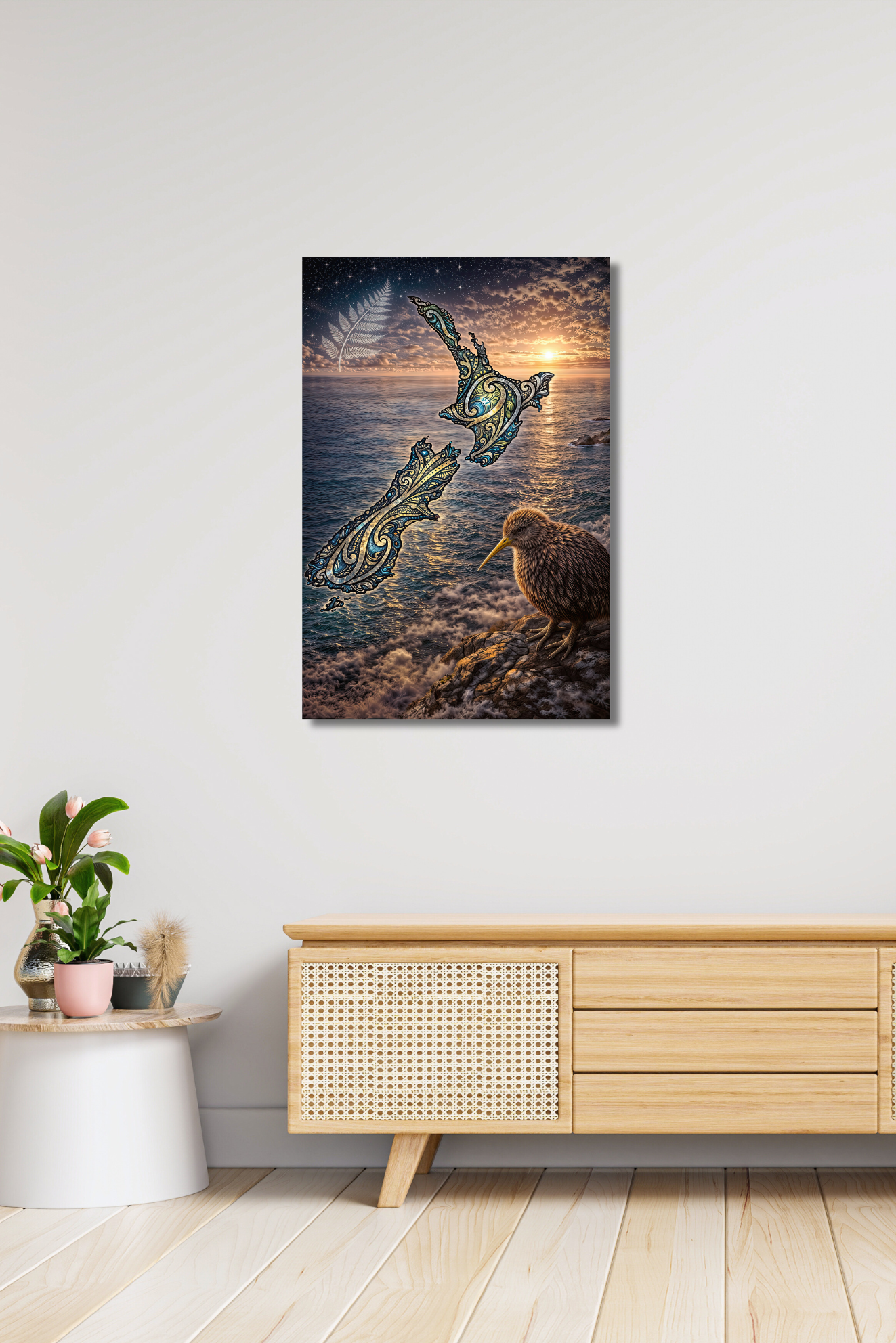 Kiwi of Aotearoa – Silver Fern & Landform Nature CANVAS Print | Callum x CRE-eight