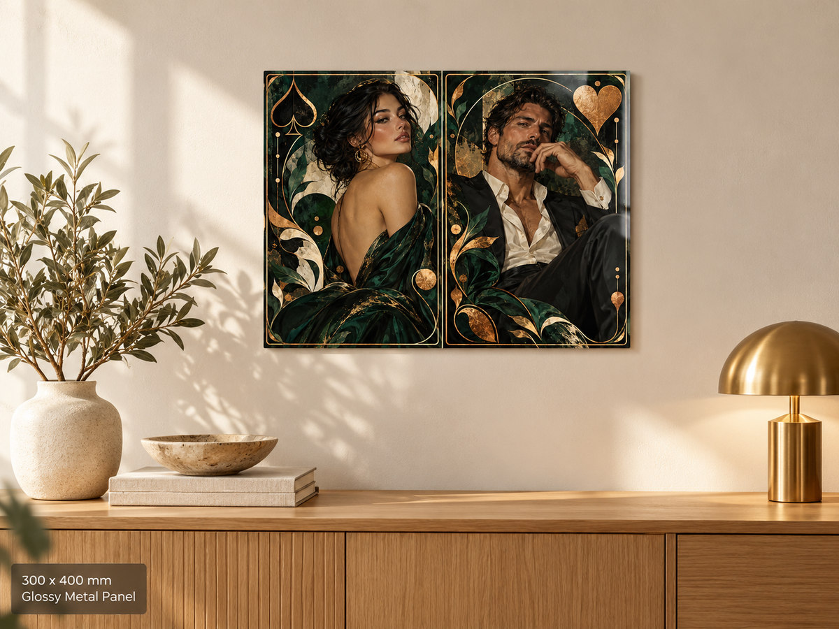 King & Queen — Personalised Playing Card Metal Print illustrative home display mockup